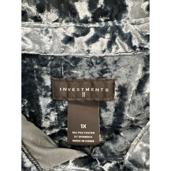 Investments II Womens Size 1X Blue Animal Print Button Up Shirt Long Sleeve - Picture 2 of 6